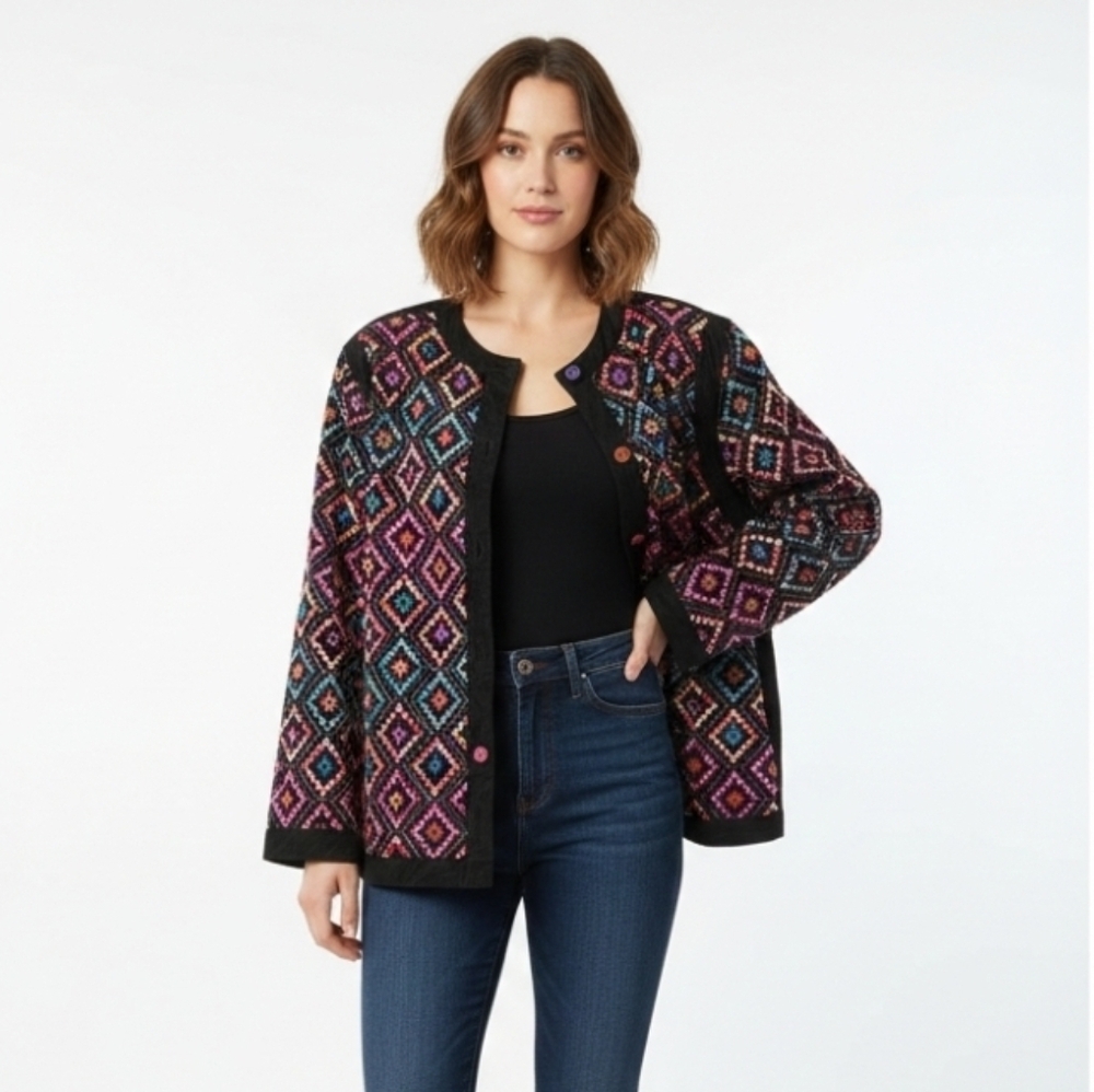 GENE EWING BIS Womens Embroidered Blazer Jacket Size XL Art To Wear